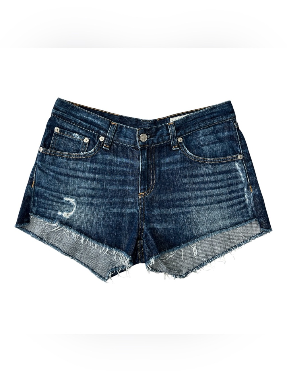 rag & bone Dark Blue Distressed Denim Cutoff Shorts